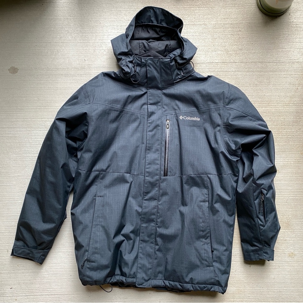 Columbia Mens Winter Jacket Size Large Black Full Zip Omni Heat **Hole**